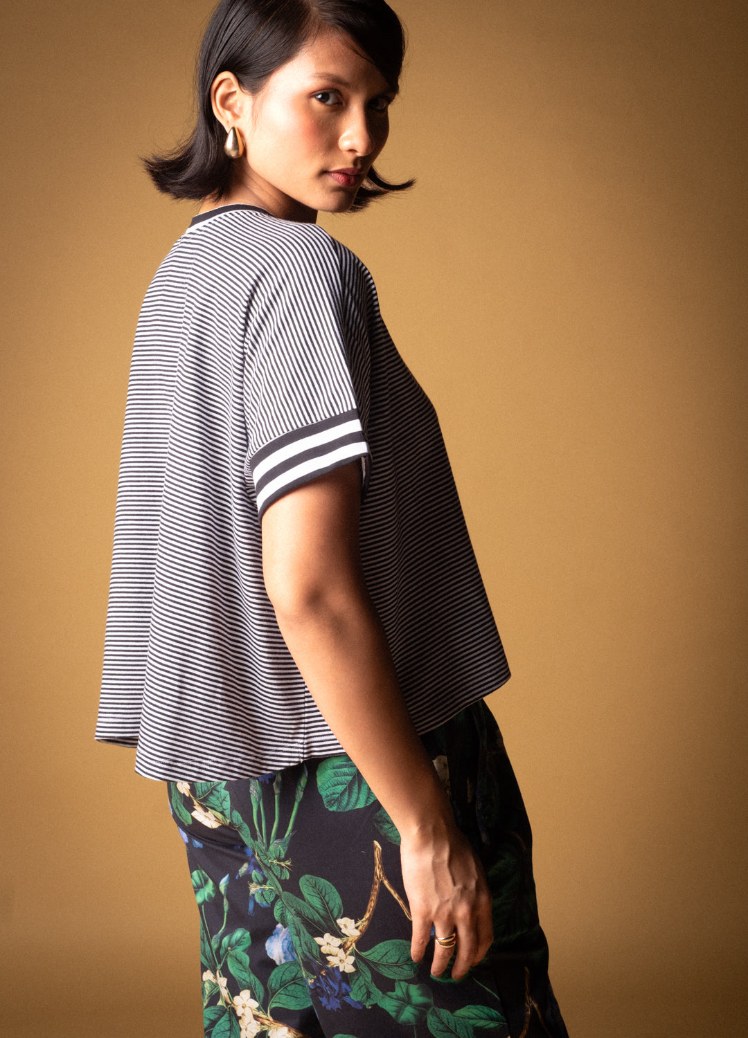 Black & White Stripe Mix Organic Cotton Top For Women Online