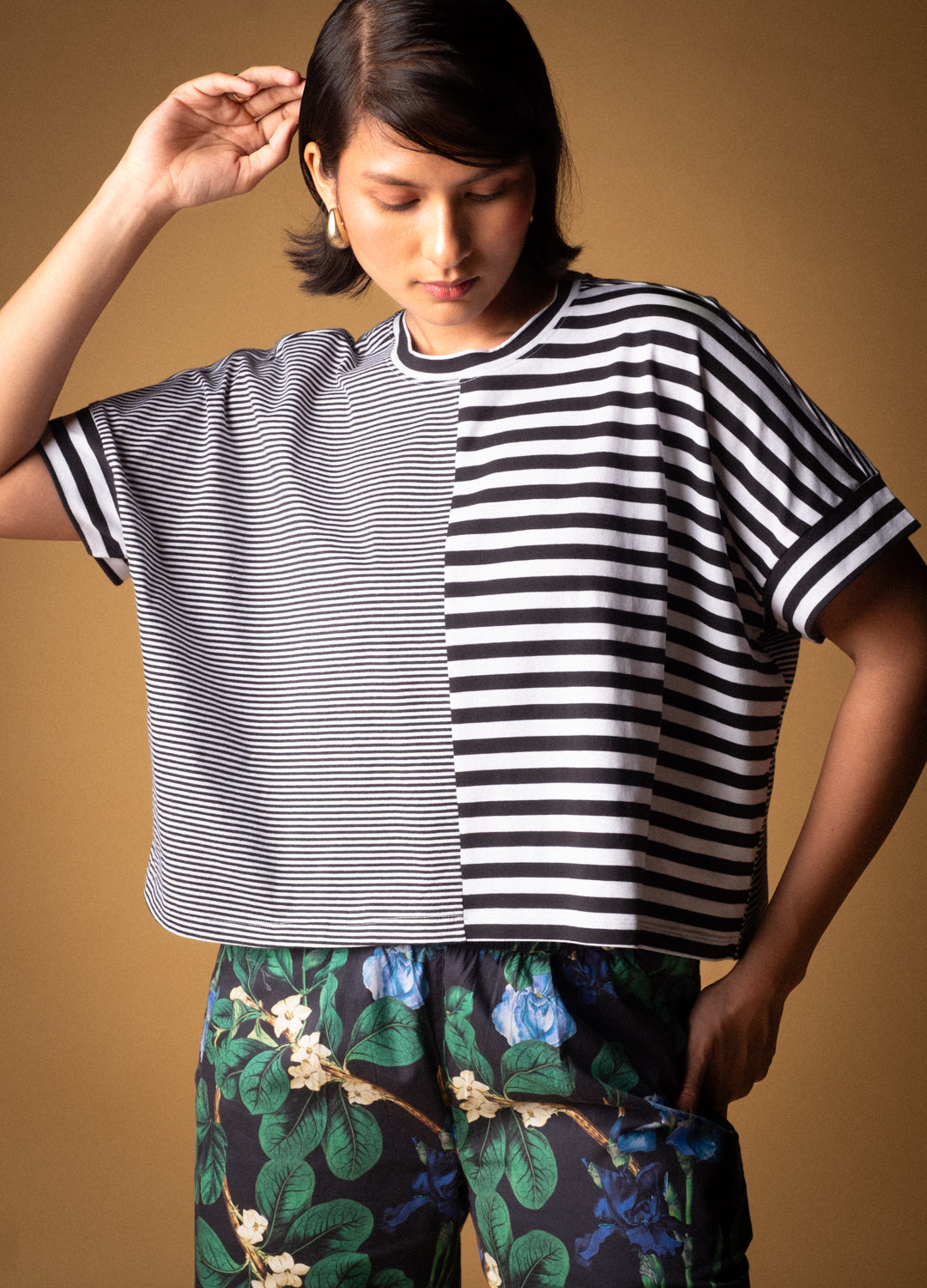 Black & White Stripe Mix Organic Cotton Top For Women Online