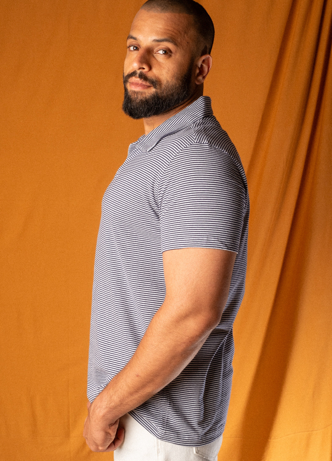 Blue Stripes Organic Cotton Polo Neck T Shirt For Men Online