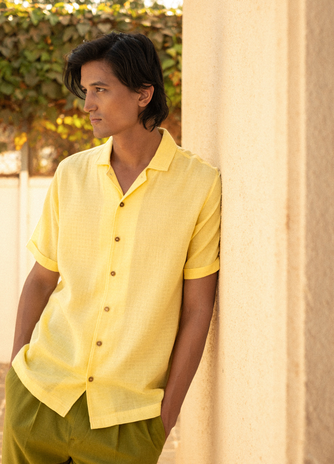 Sunlight Yellow Muslin Organic Cuban Shirt For Men Online