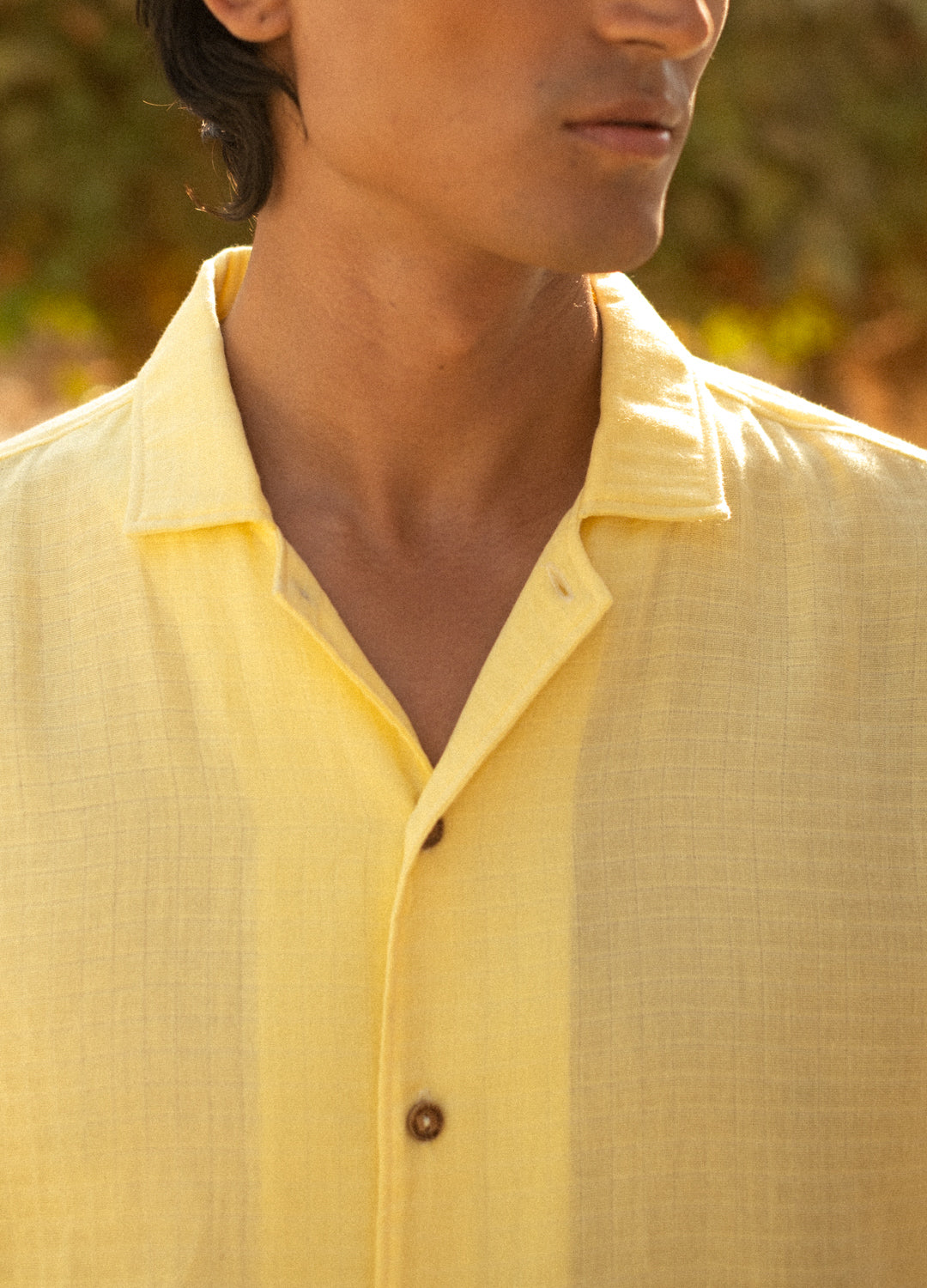 Sunlight Yellow Muslin Organic Cuban Shirt For Men Online