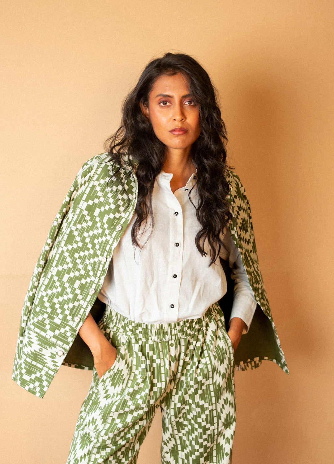 Vera Green Relaxed Fit Organic Cotton Shirt Jacket For Women Online