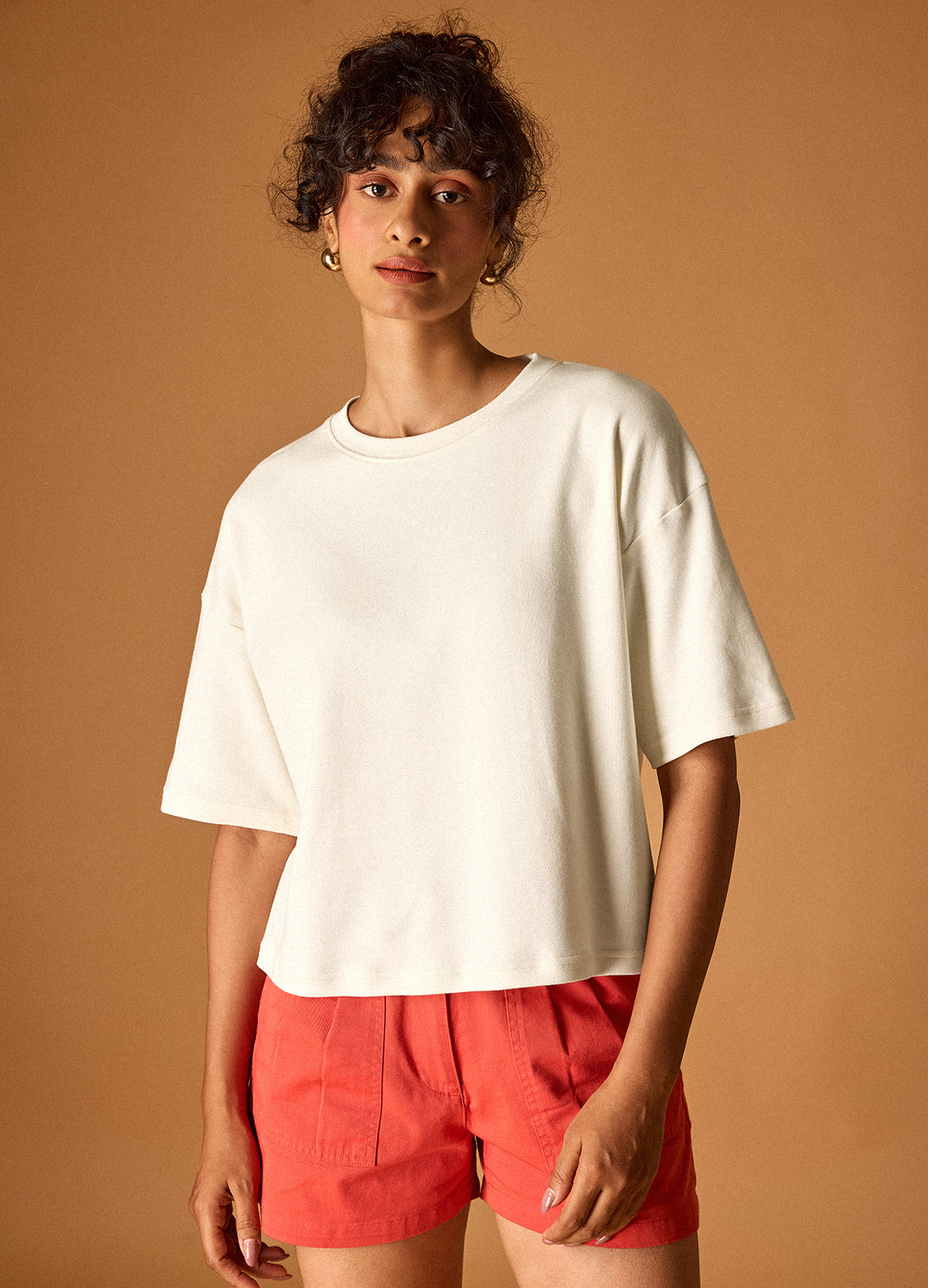 Vanilla Drop-Shoulder Cropped Tee