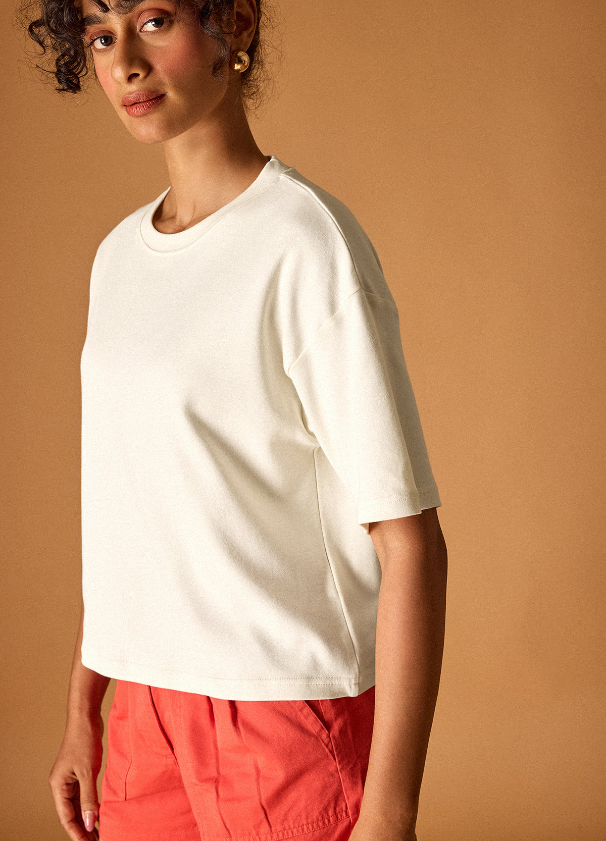 Vanilla Drop-Shoulder Cropped Tee
