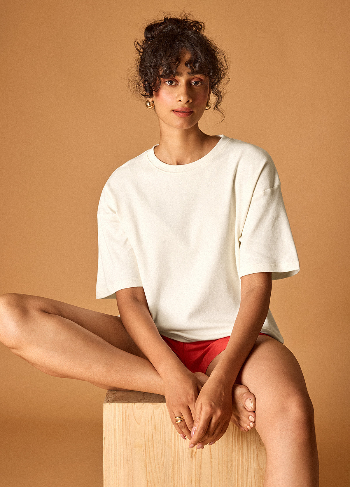 Vanilla Drop-Shoulder Cropped Tee