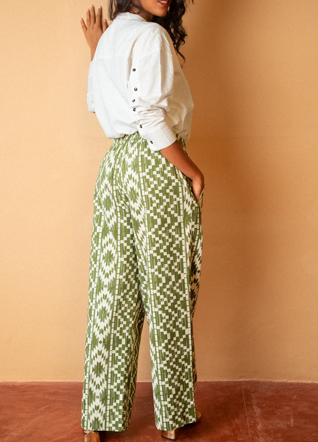 Vera Green Fluid Pull On Wide Leg Pants For Women Online