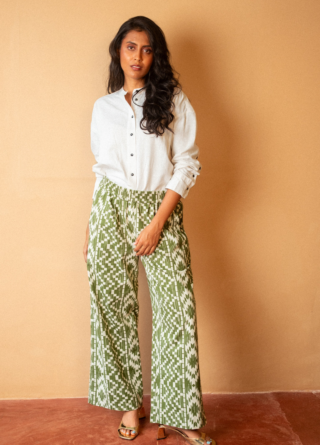 Vera Green Fluid Pull On Wide Leg Pants For Women Online