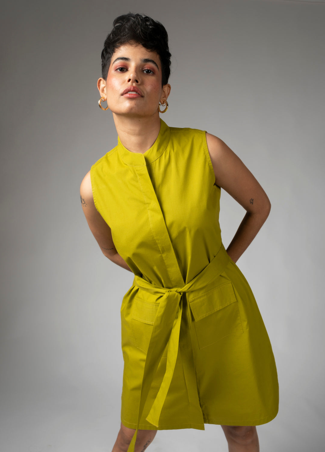 Avocado Green Organic Cotton Utility Dress For Women Online