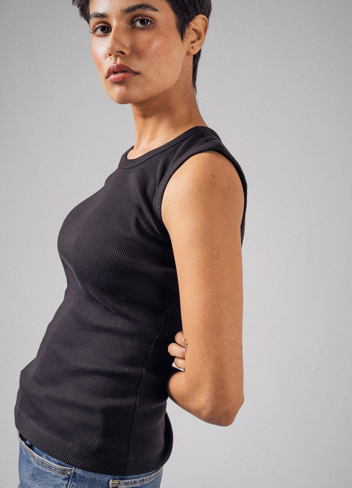 Black Ribbed Organic Cotton Tank Top For Women Online