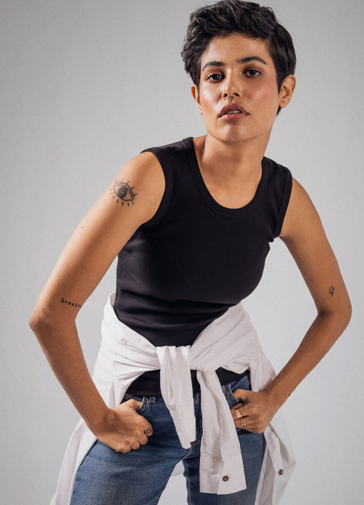 Black Ribbed Organic Cotton Tank Top For Women Online