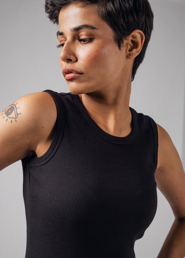 Black Ribbed Tank Top
