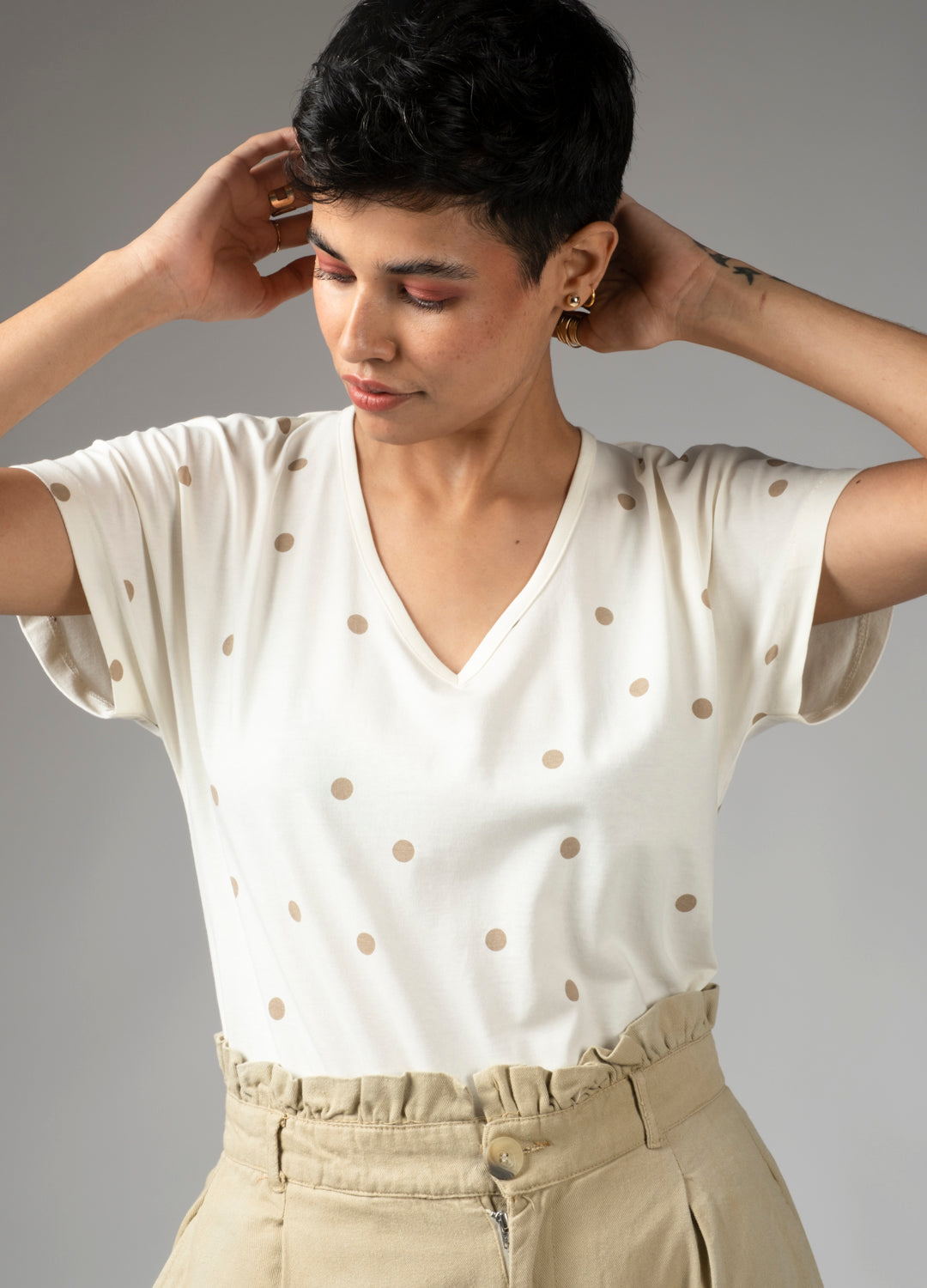 Coconut Polka V-Neck Tee