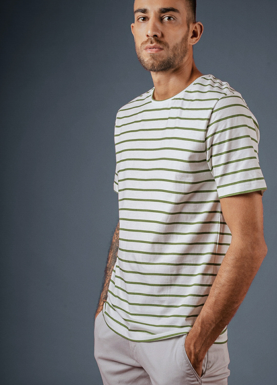 Olive Stripe Classic Tee