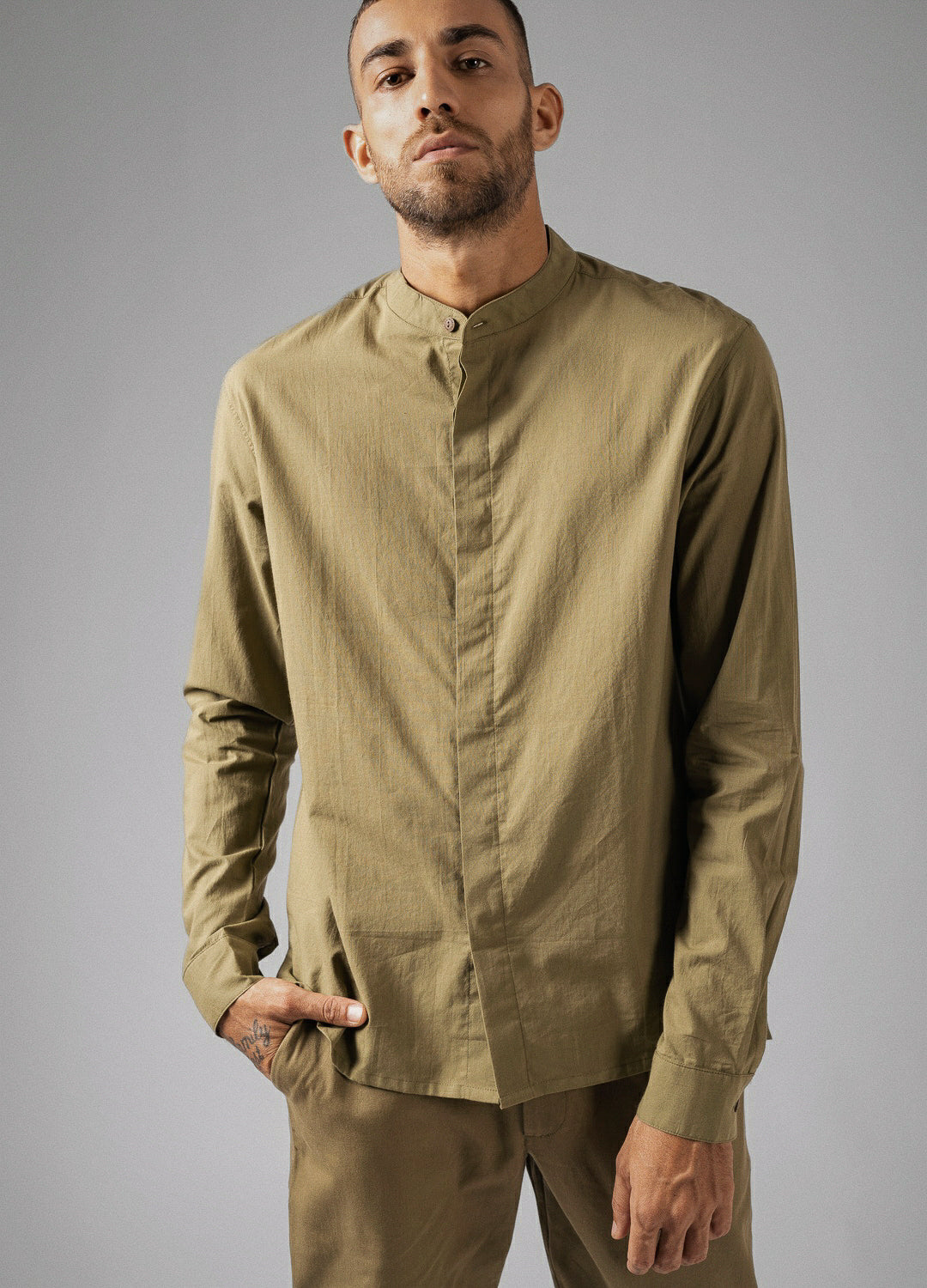 Olive Mandarin Shirt