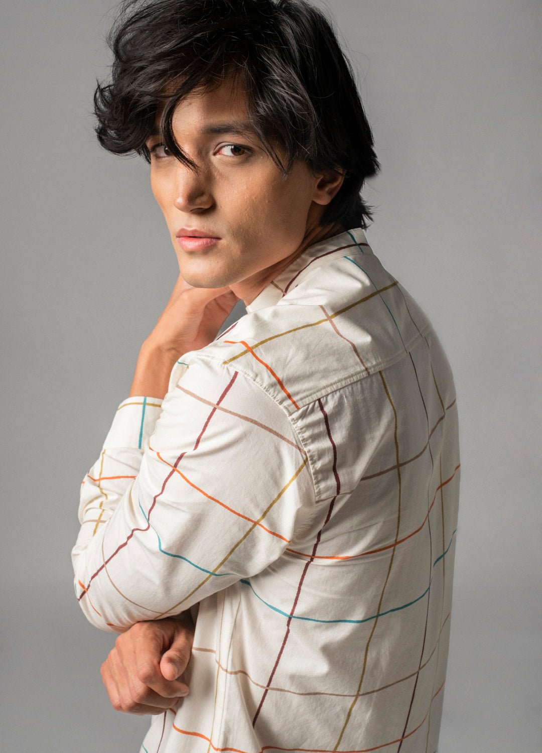 Plaid Organic Cotton Mandarin Shirt For Men Online