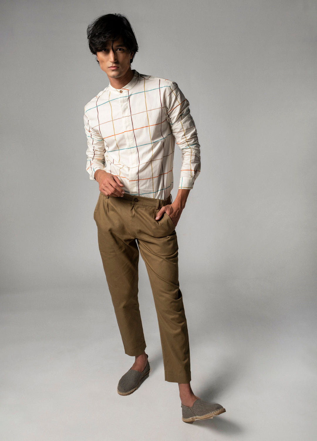 Plaid Mandarin Shirt