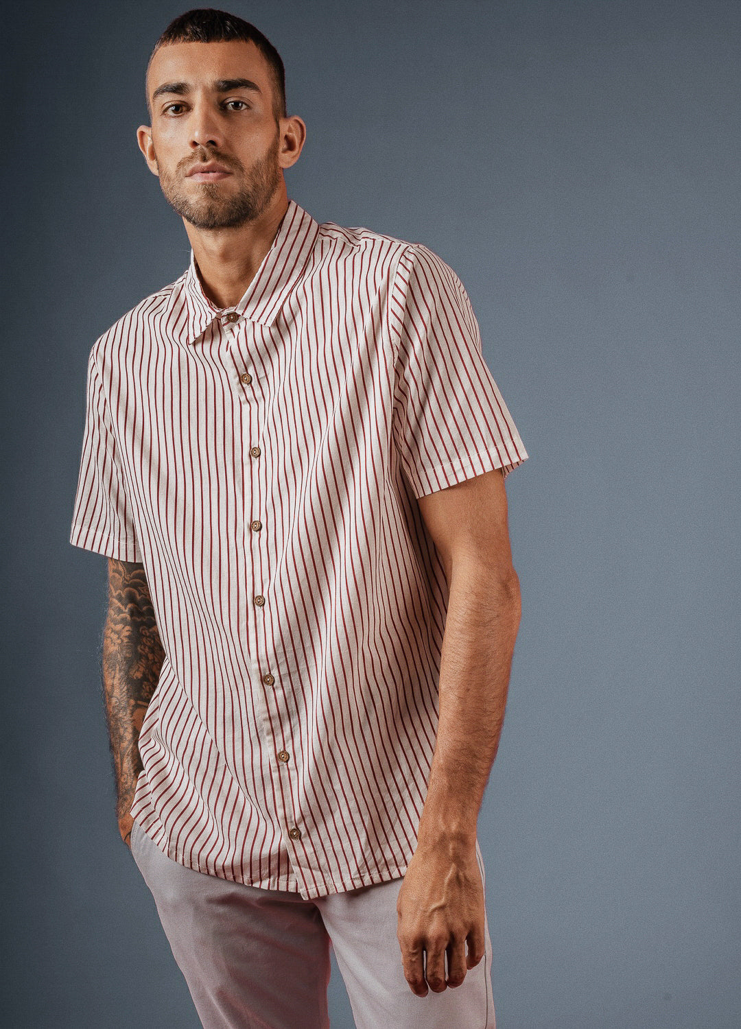 Ruby Stripe Organic Cotton Half Sleeve Shirt For Men Online