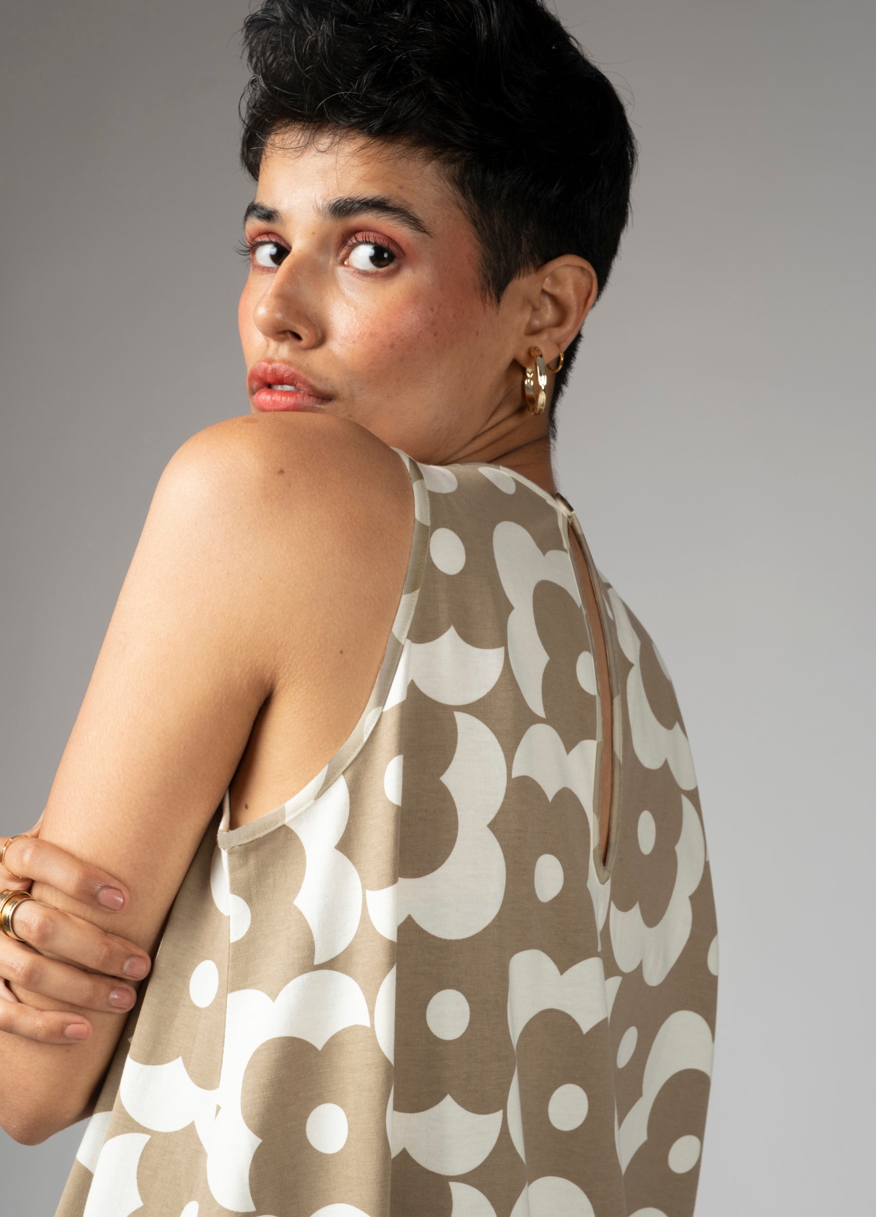 Sand Floral Sack Dress