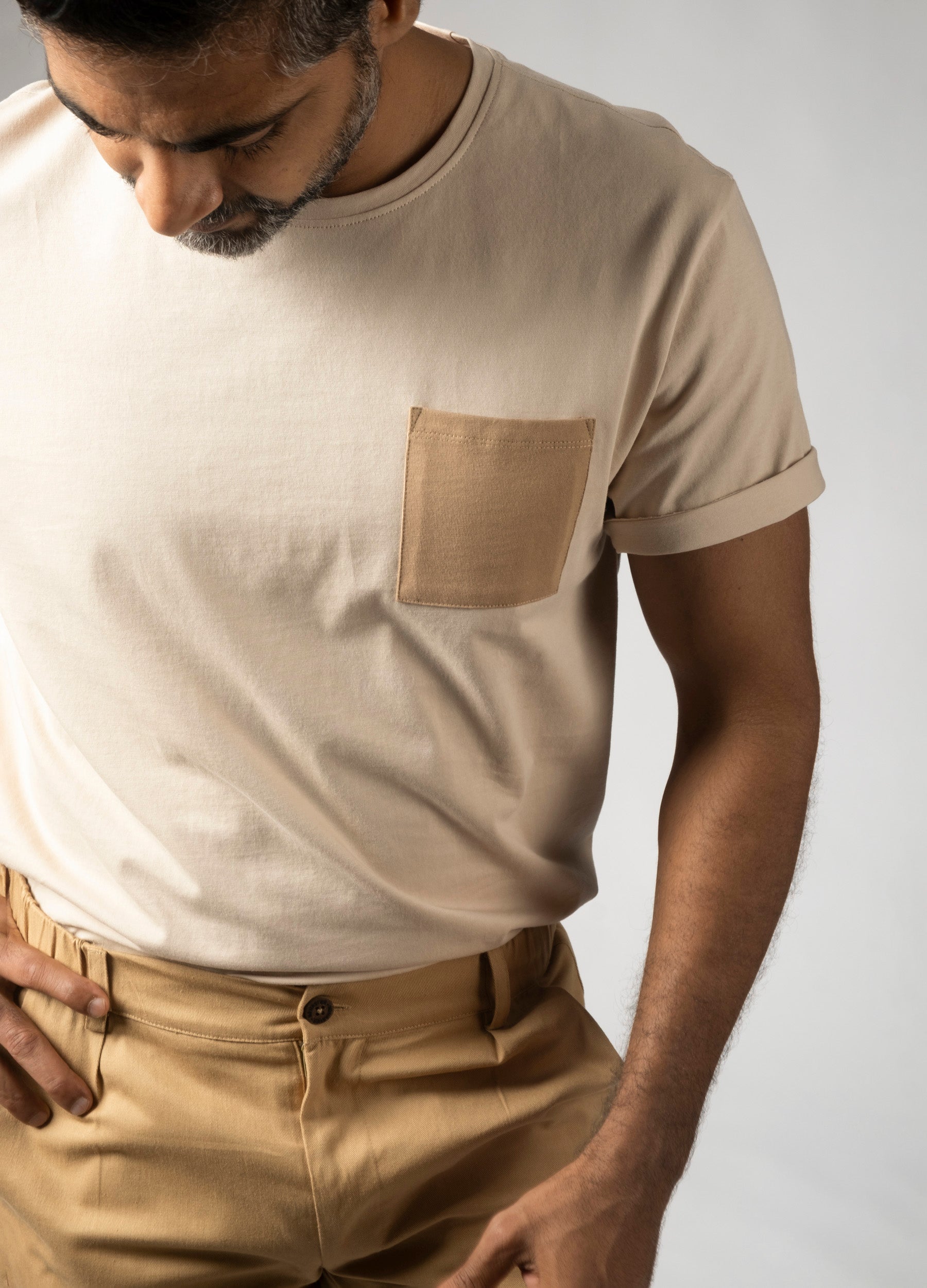 Tonal Beige Pocket Tee