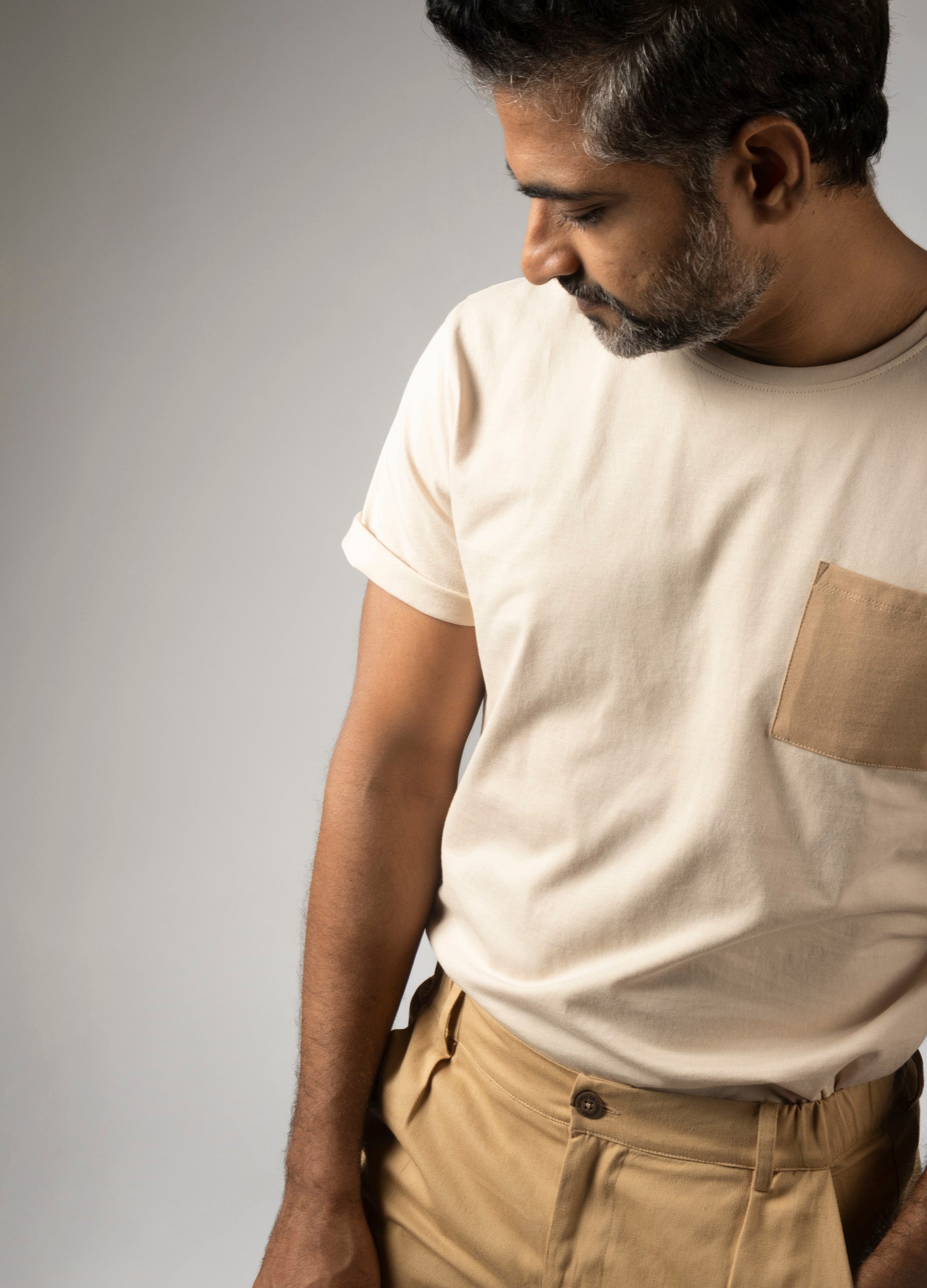 Tonal Beige Pocket Tee