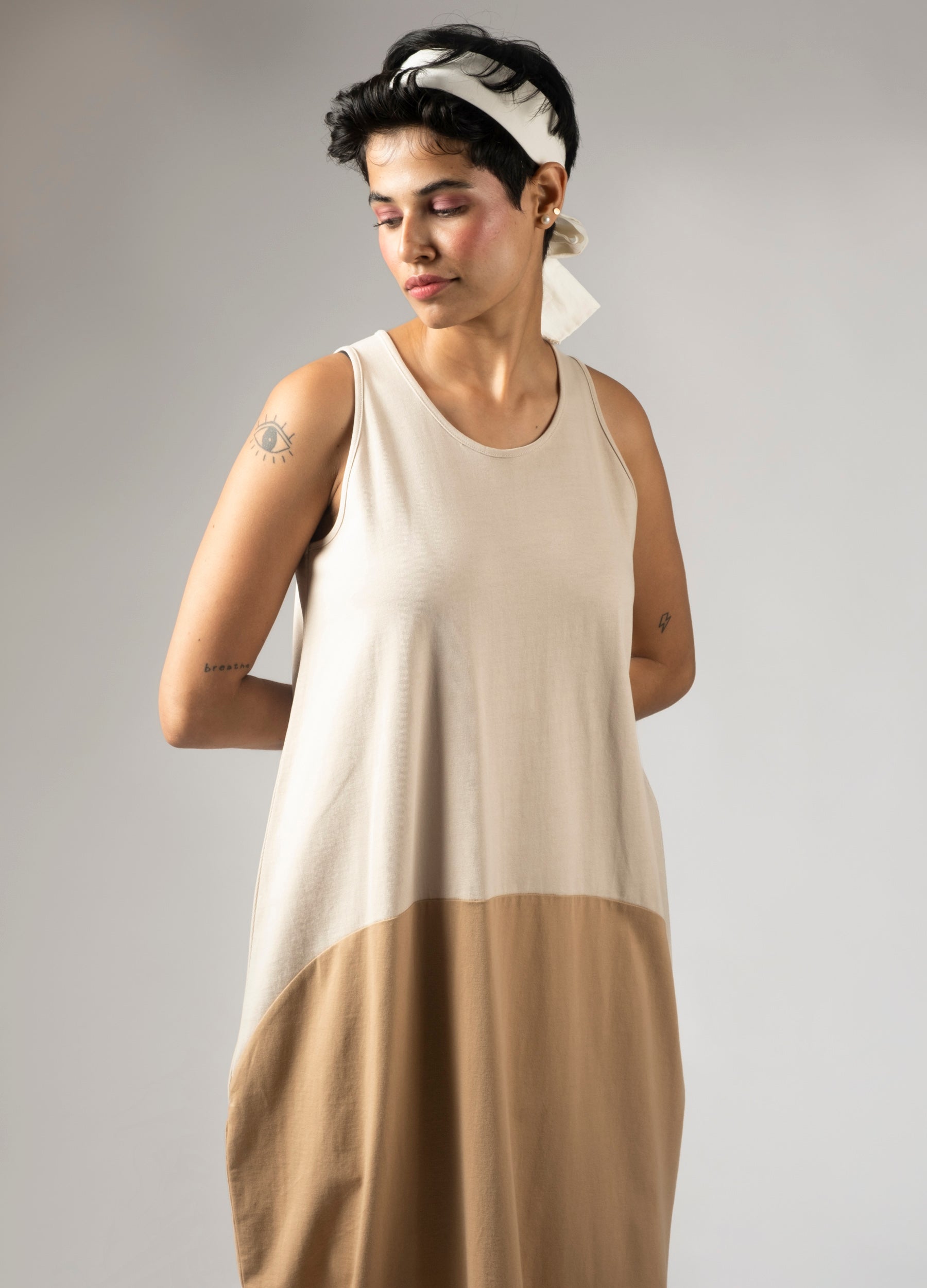 Tonal Beige Sack Dress