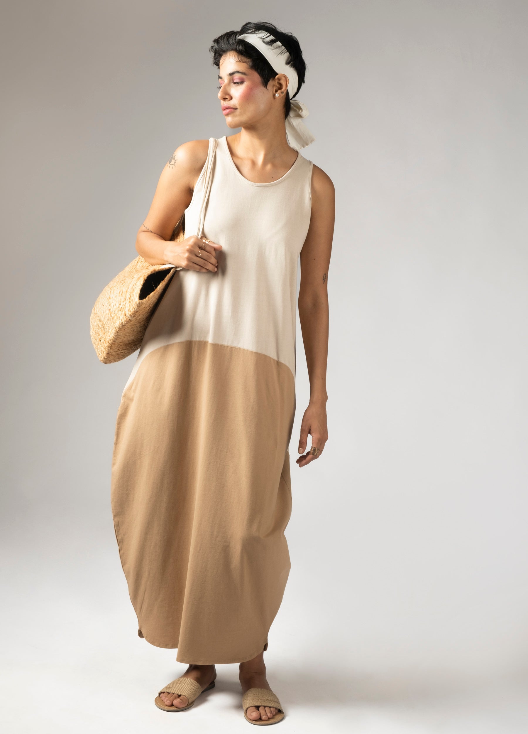 Tonal Beige Sack Dress