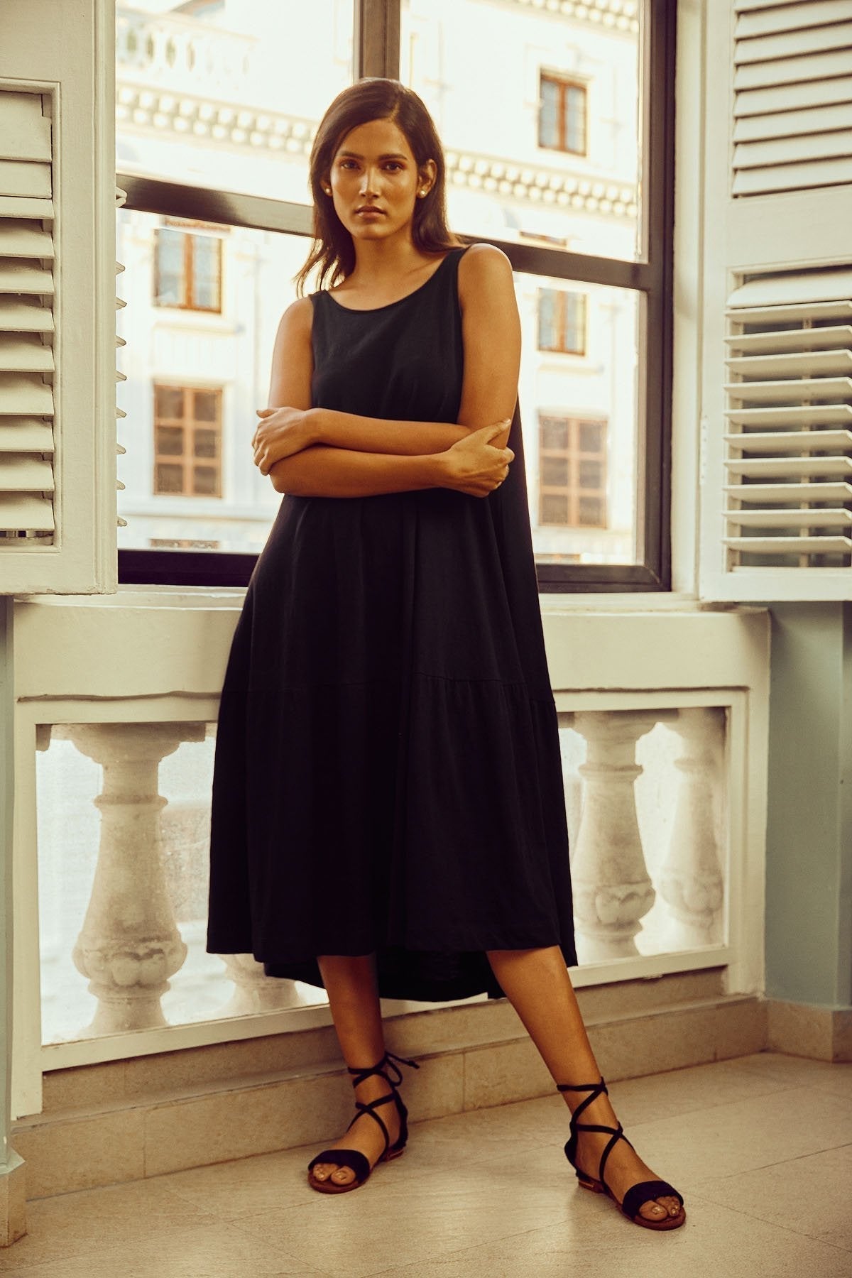 Anaheim Black Organic Cotton Summer Dress For Women