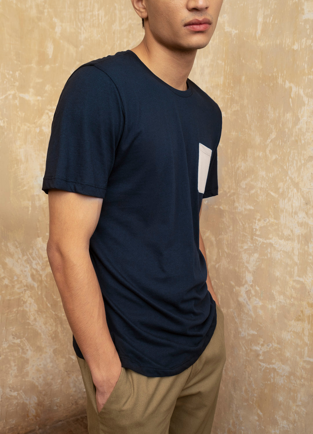Atlantic Pocket Blue Sustainable Organic Cotton Round Neck T Shirt For Men Online