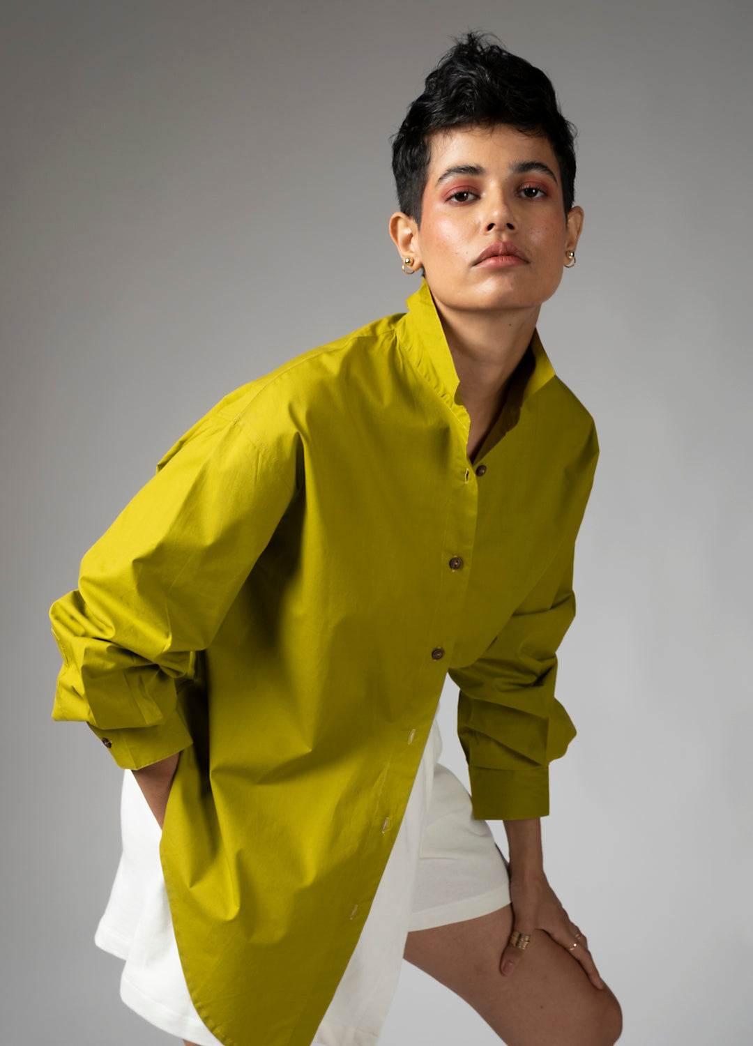 Avocado Green Organic Cotton Anywhere Shirt Dress For Women Online