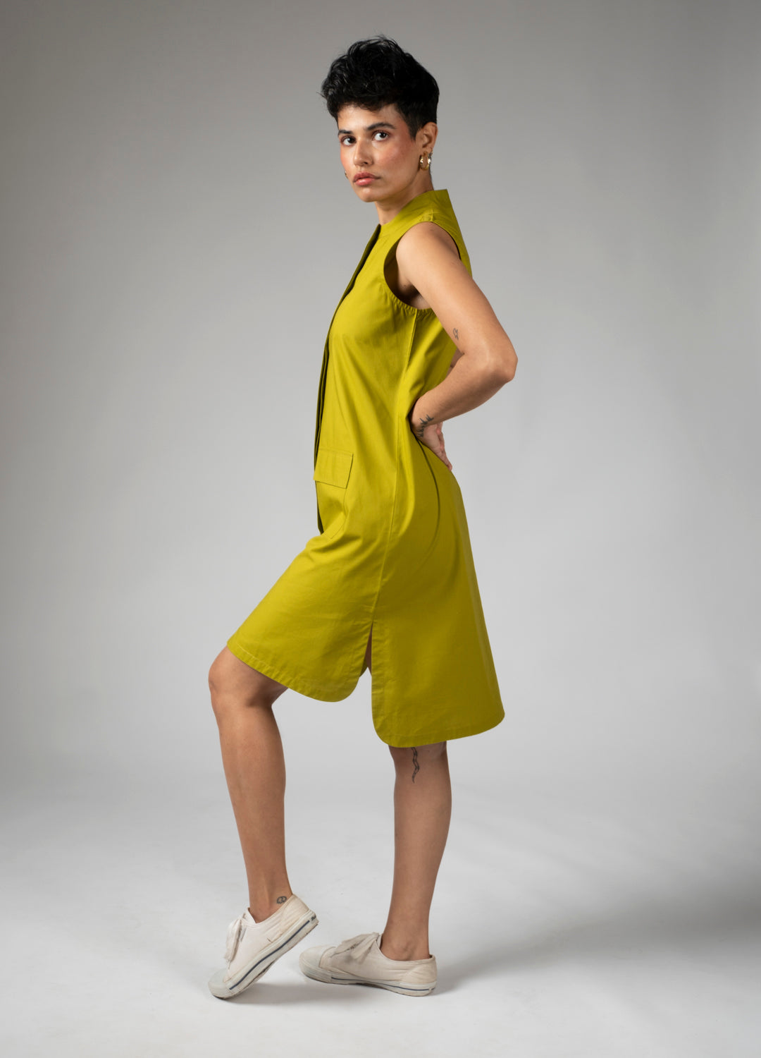 Avocado Green Organic Cotton Utility Dress For Women Online
