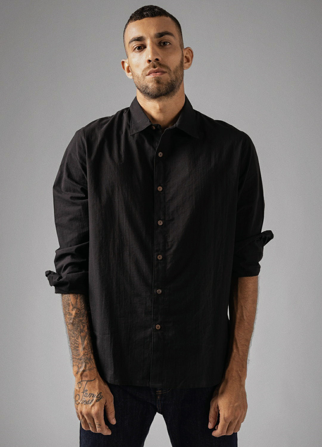Black Organic Cotton Full Sleeve Everyday Shirt For Men Online