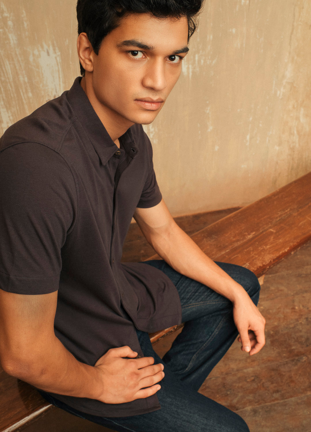 Charcoal Half-Sleeve Shirt-No Nasties - Organic Cotton Clothing