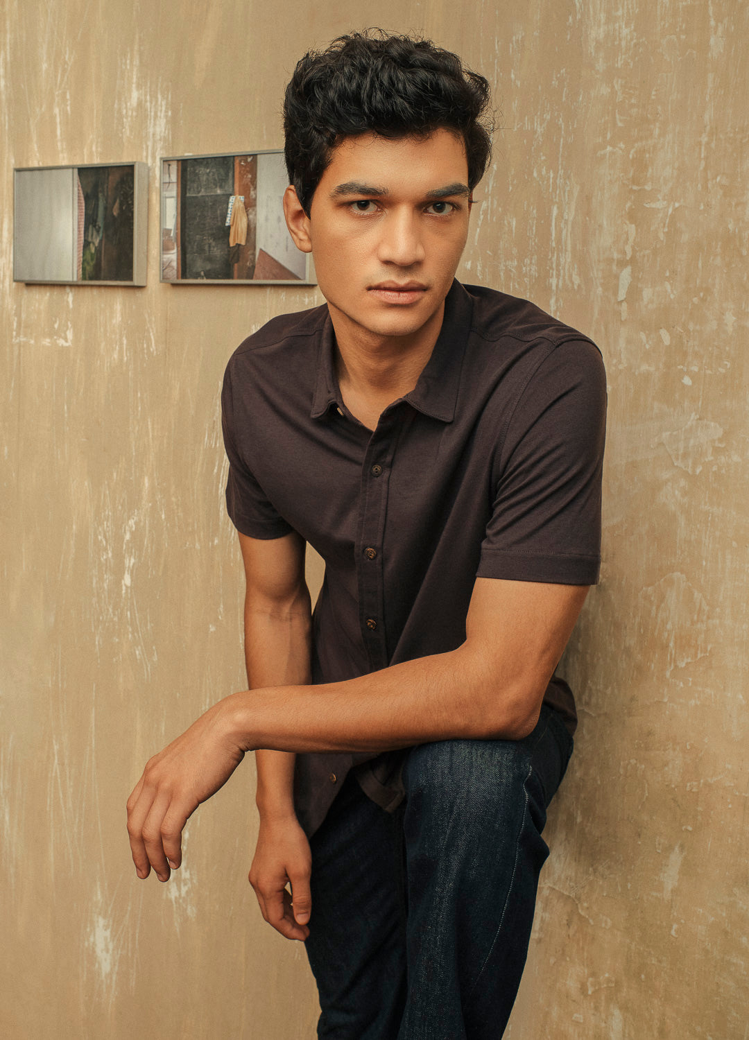 Charcoal Grey Organic Cotton Half Sleeve Shirt For Men Online