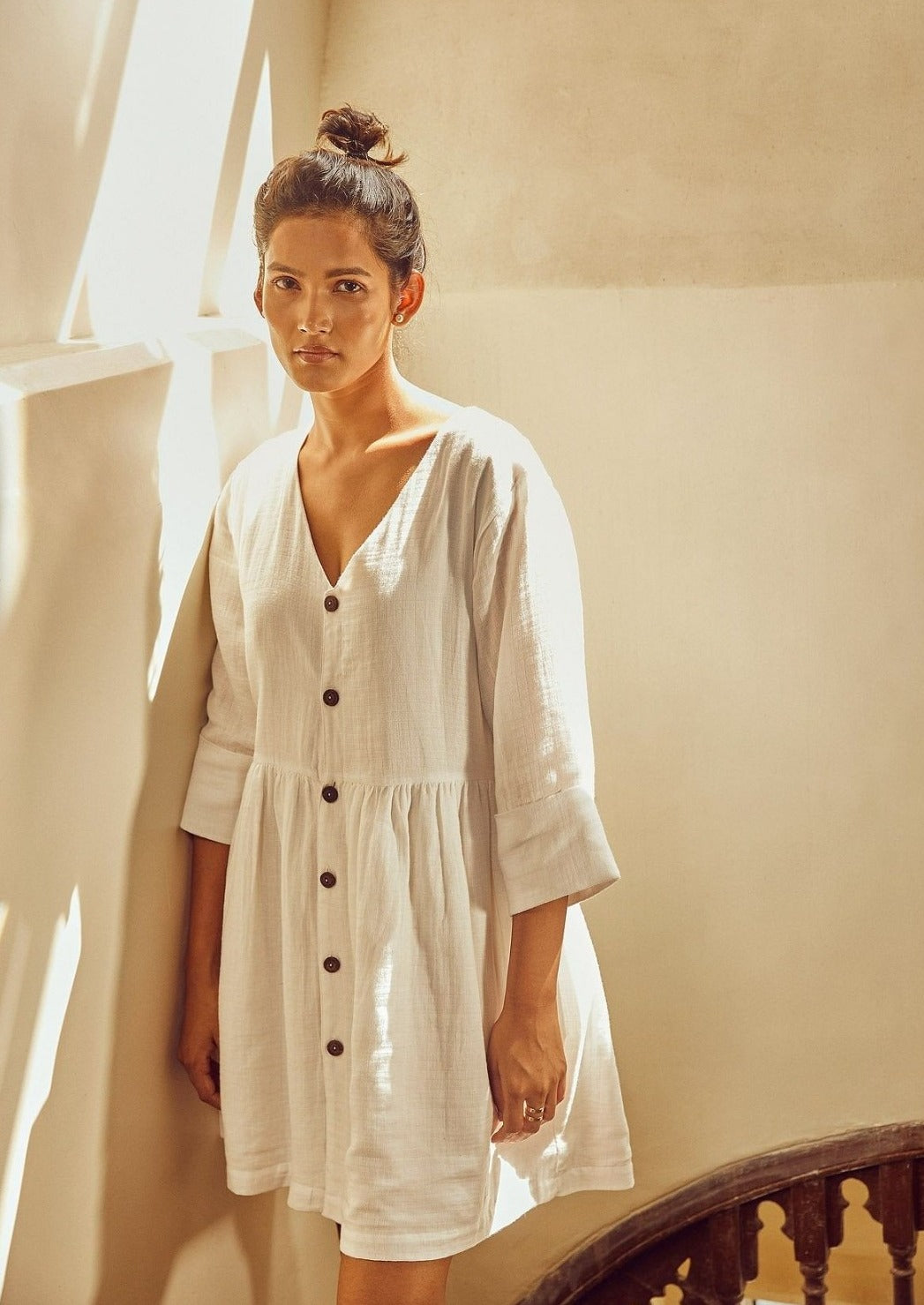 Coconut Milk Drop White Organic Cotton Mini Dress For Women