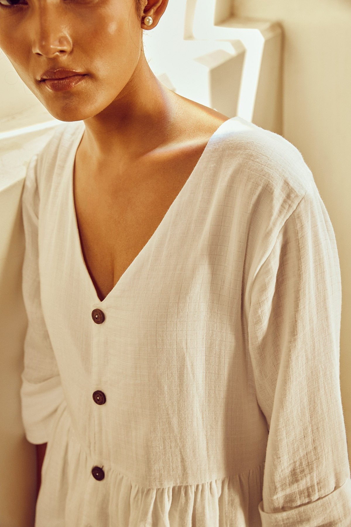 Coconut Milk Drop White Organic Cotton Mini Dress For Women