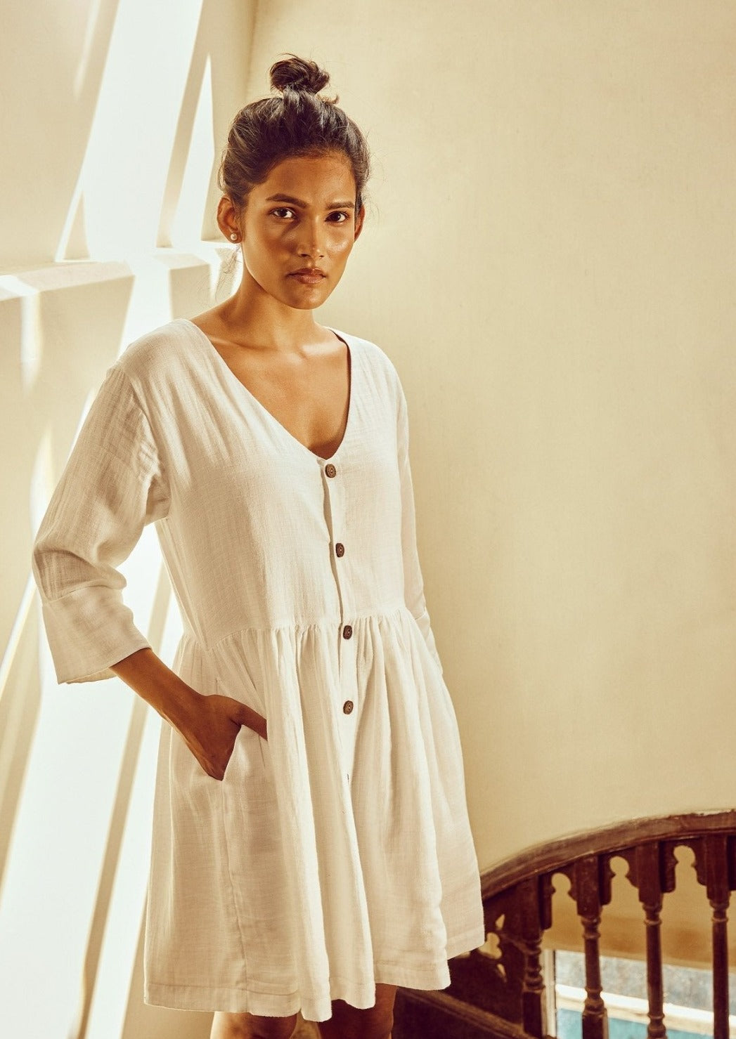 Coconut Milk Drop White Organic Cotton Mini Dress For Women