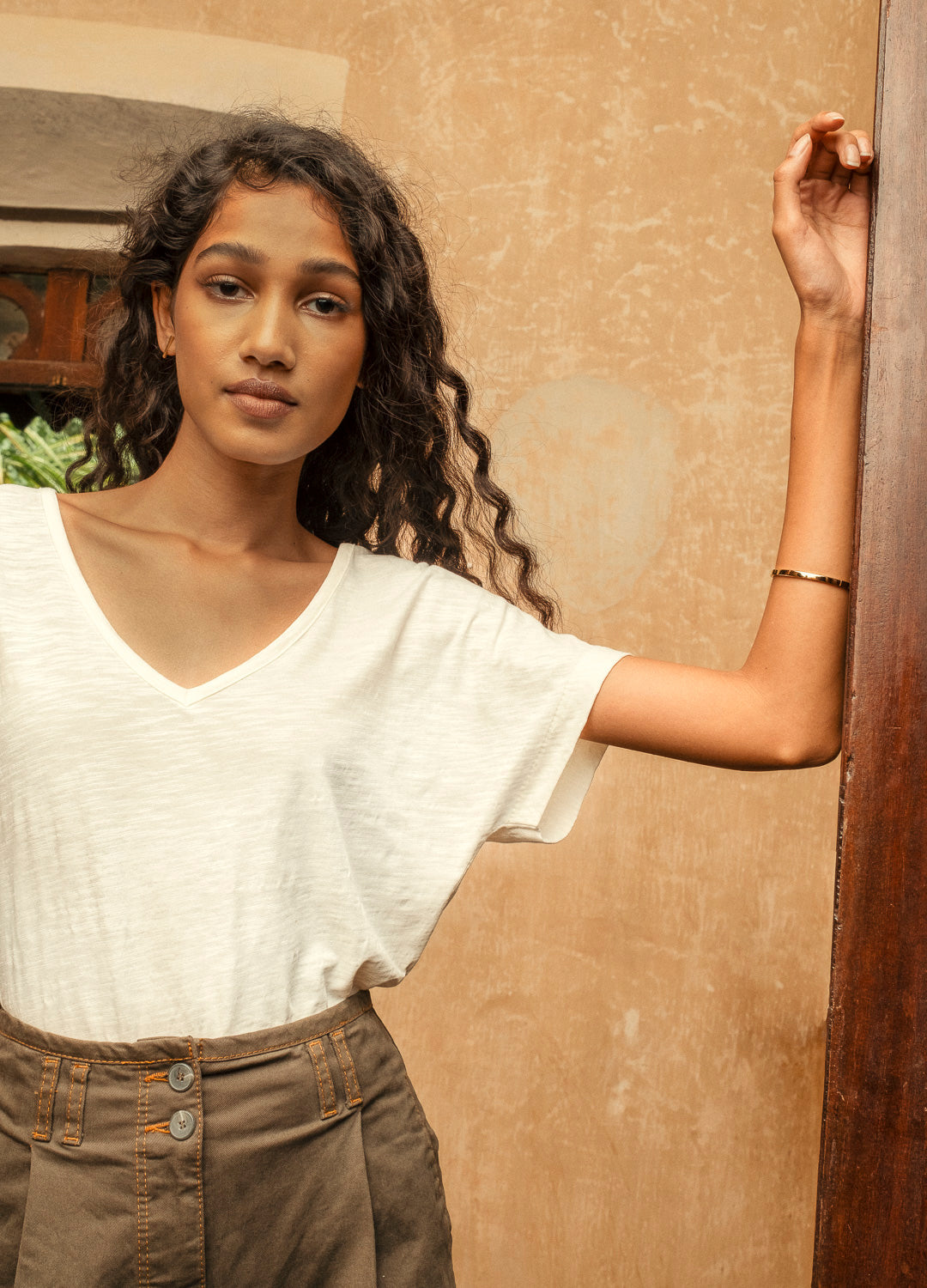 Coconut Milk White V Neck Organic Cotton T Shirt For Women Online