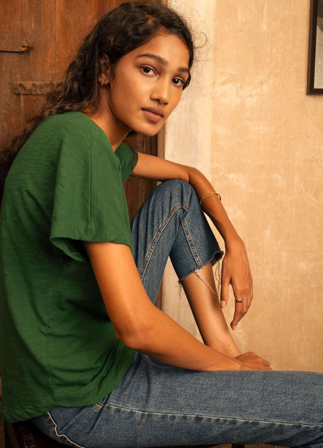 Eden Green V Neck Organic Cotton T Shirt For Women Online