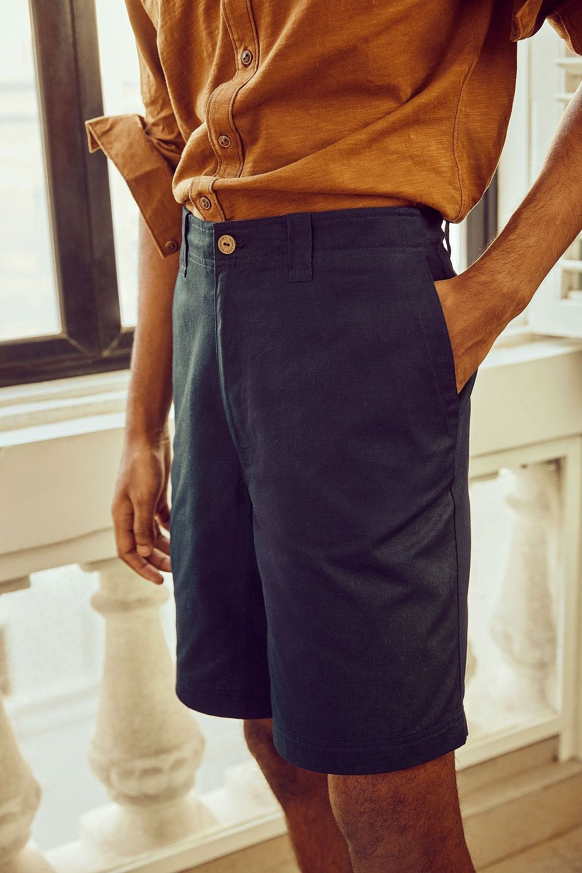 Indigo Blue Relaxed Organic Cotton Shorts For Men Online