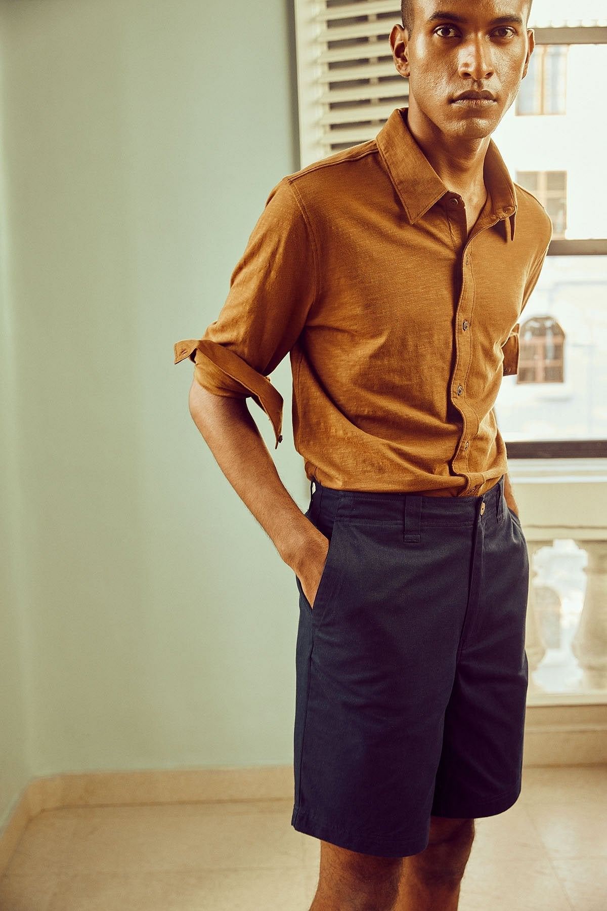 Indigo Blue Relaxed Organic Cotton Shorts For Men Online