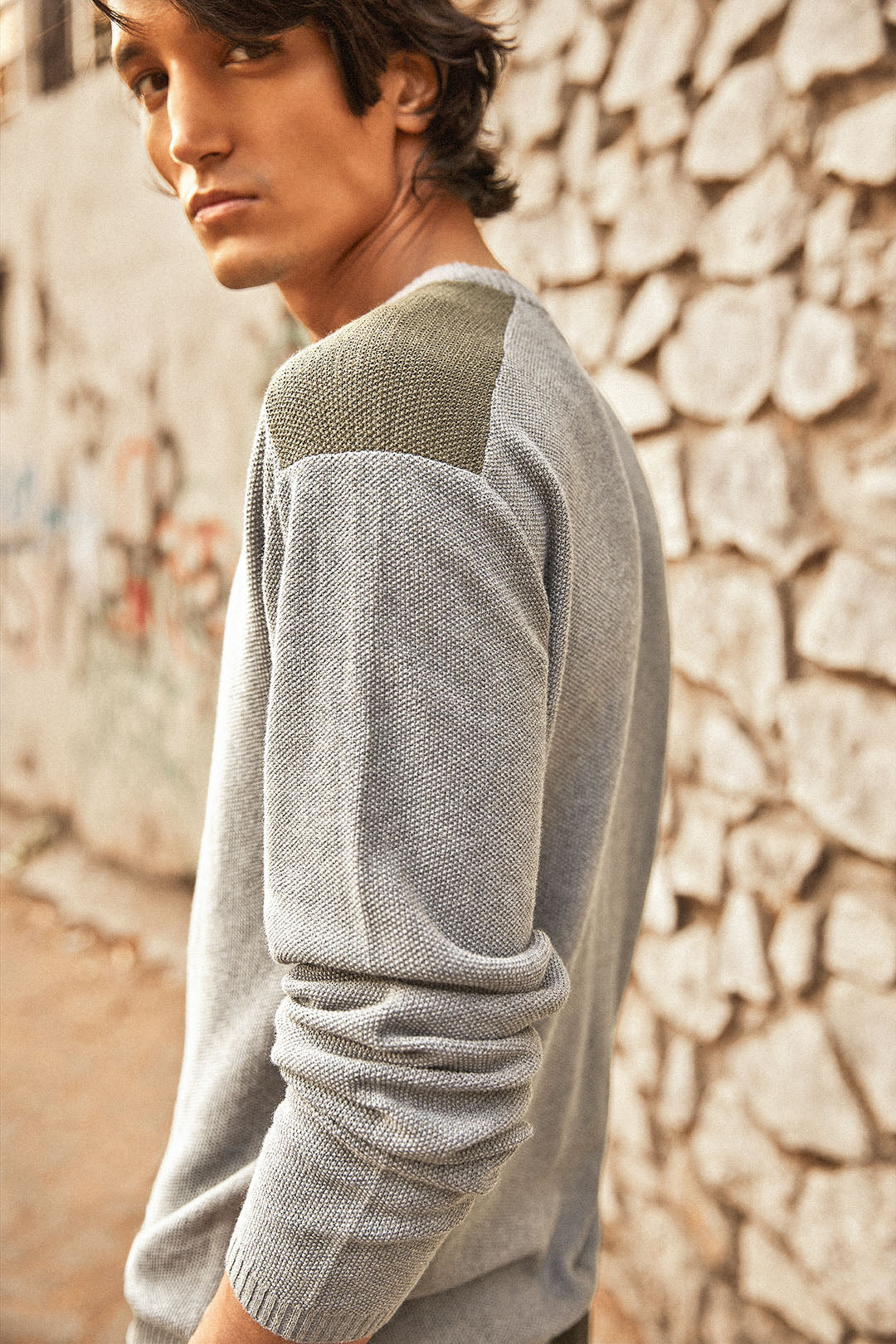Organic Cotton Mist Grey Patch Jumper For Men Online