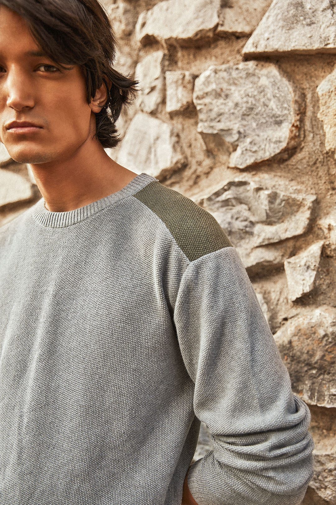 Organic Cotton Mist Grey Patch Jumper For Men Online
