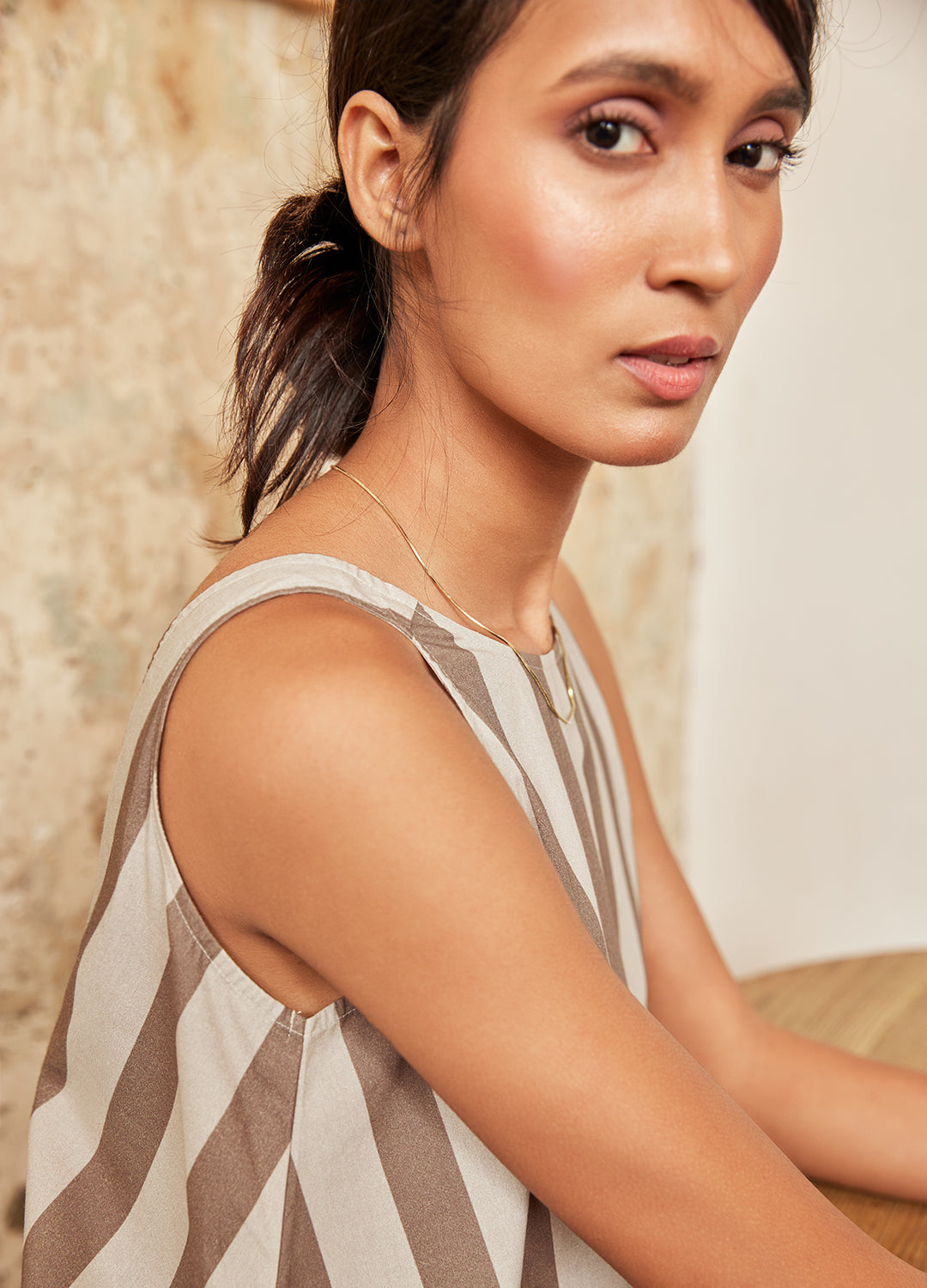 Mocha Stripe Swing Dress-No Nasties - Organic Cotton Clothing