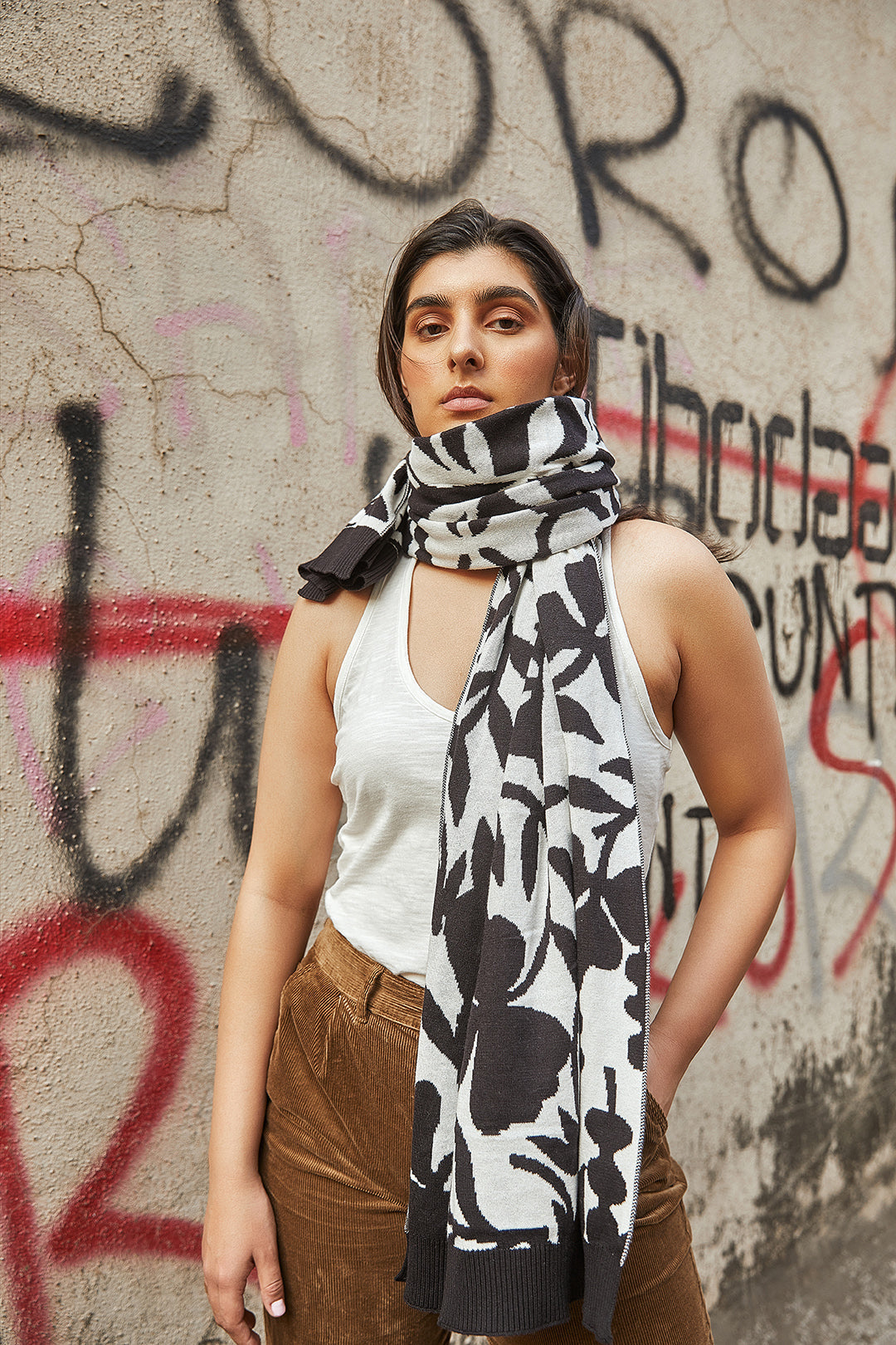 Sustainable Night Garden Black Warm Winter Scarf For Women Online