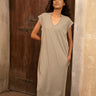 Oyster Pocket Grey Organic Cotton Maxi Dress For Women 