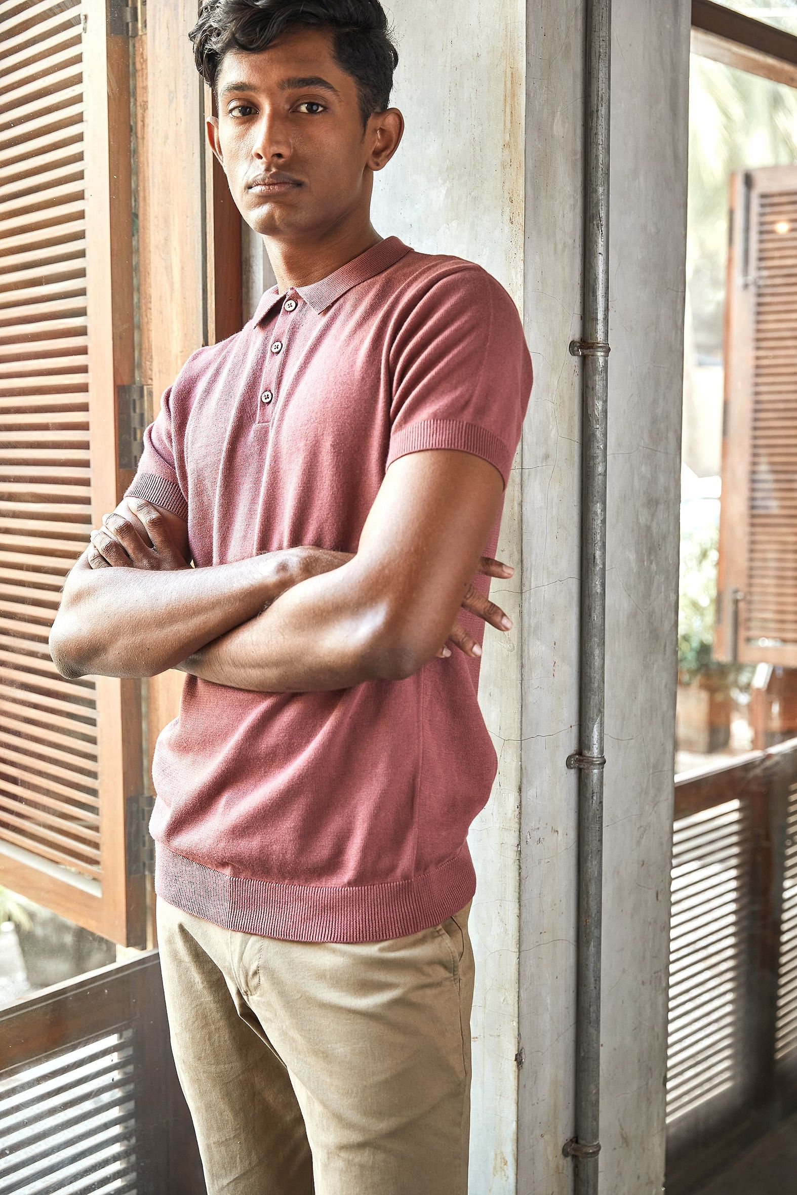 Rhubarb Knit Sustainable Organic Cotton Pink Polo T Shirt For Men Online