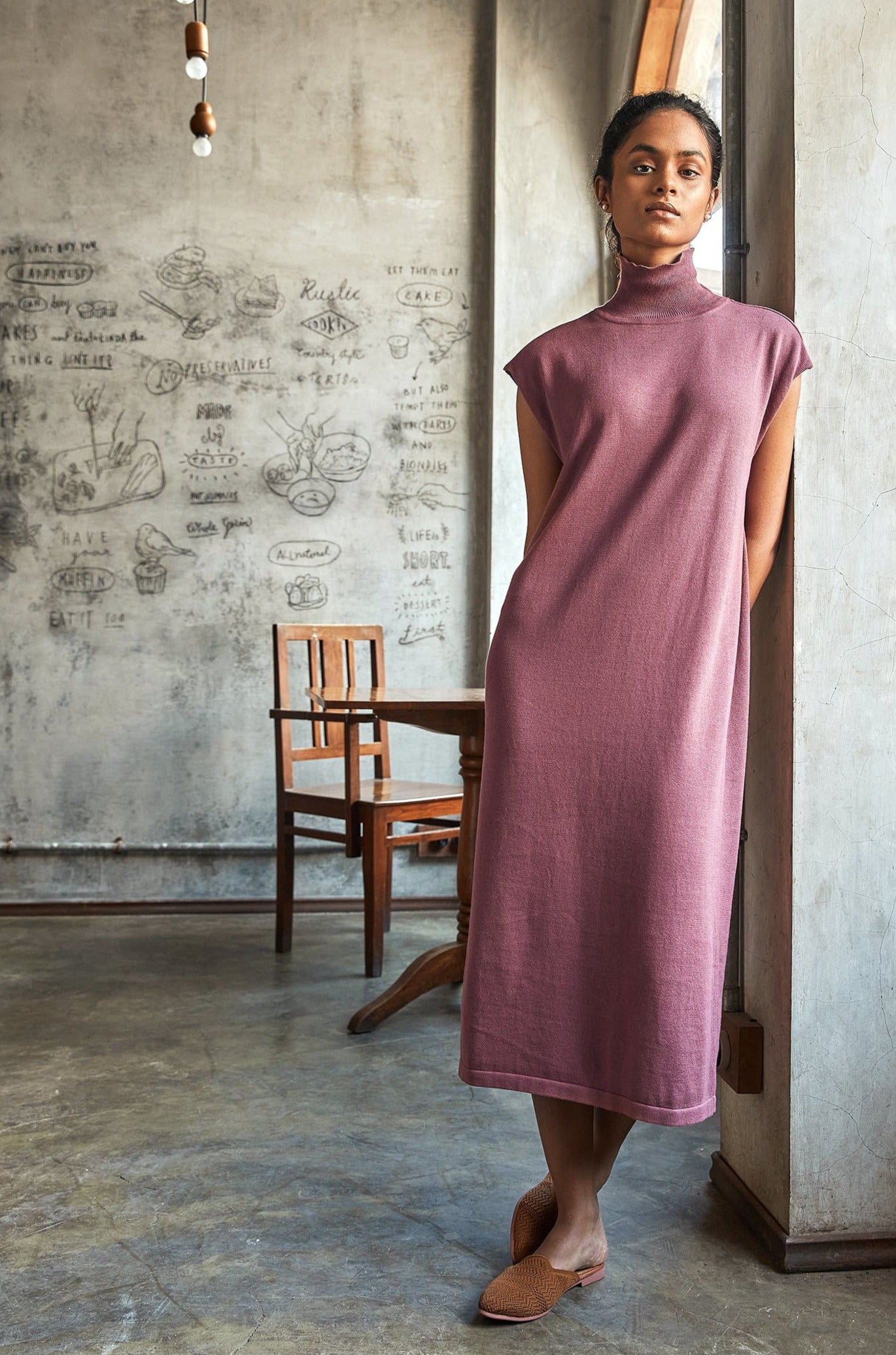Rhubarb Pink Organic Cotton Midi Dress For Women Online