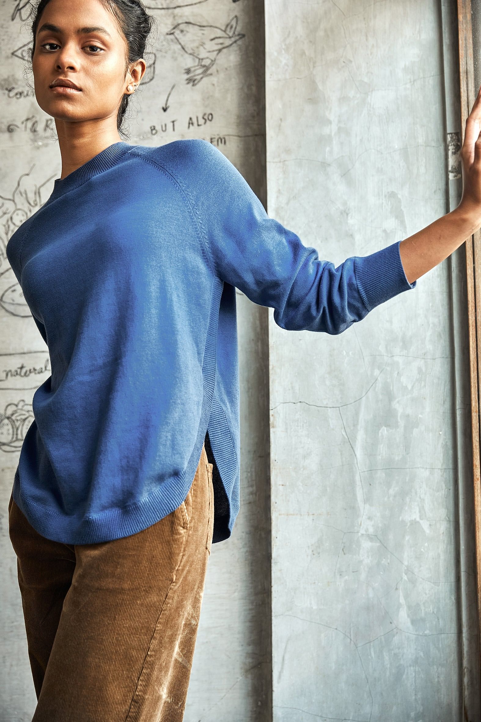 Sustainable Riviera Blue Cotton Sweater For Women Online