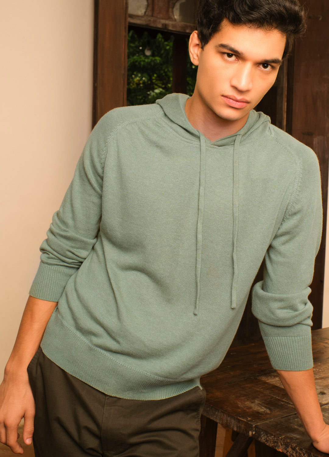 Organic Cotton Sage Green Pullover Hoodie For Men Online