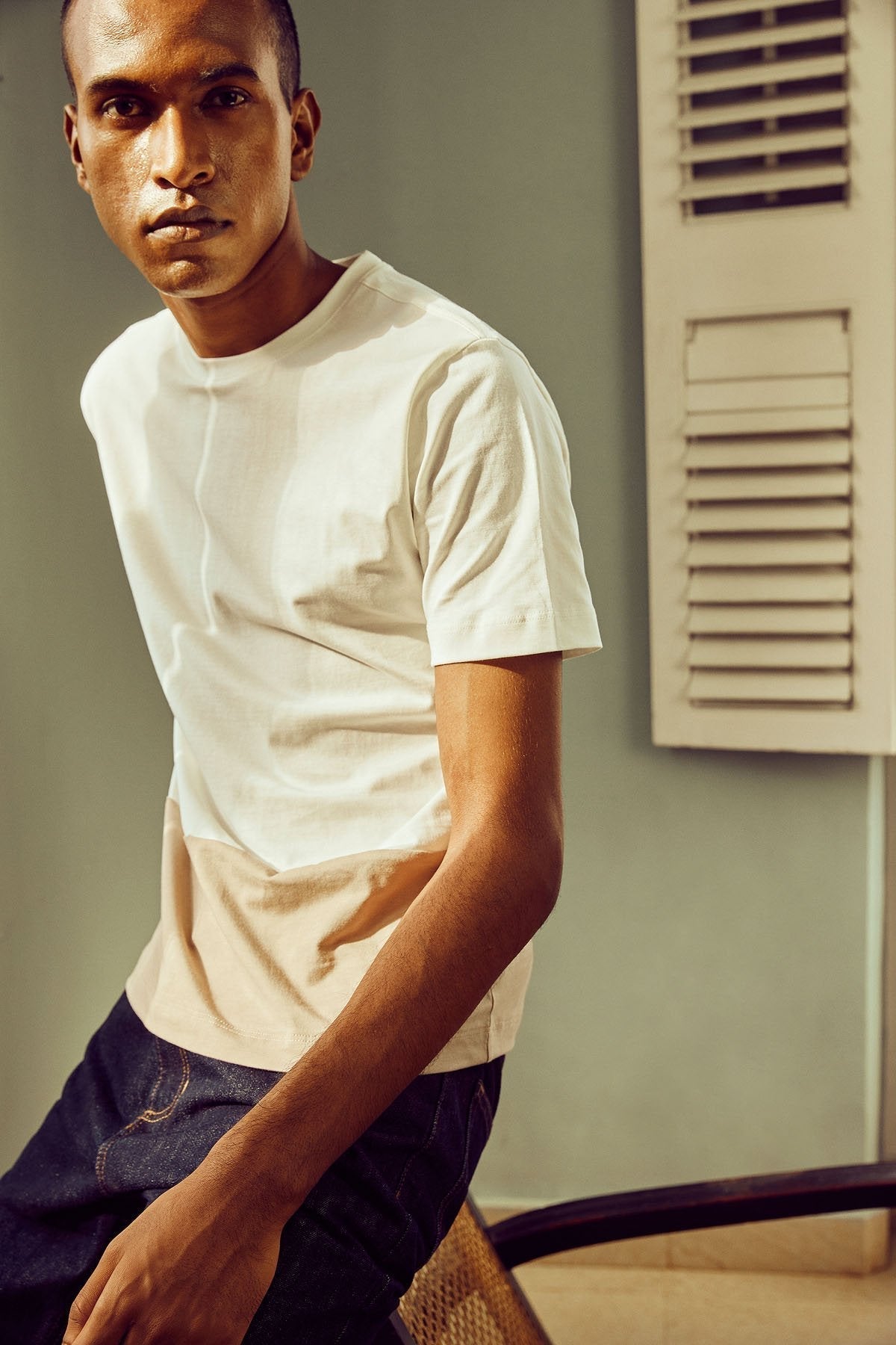 Sand Colour-Block Tee-No Nasties - Organic Cotton Clothing